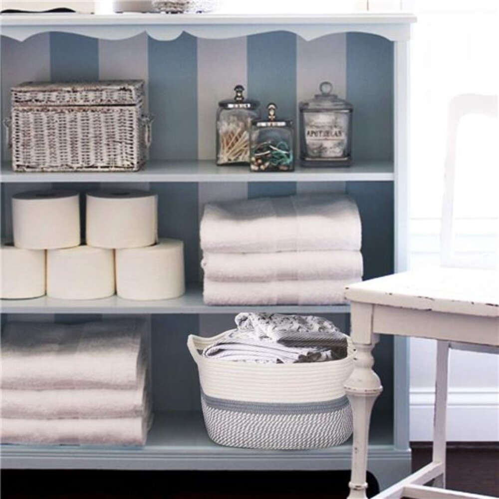 Square Cotton Rope Woven Basket with Handles For Books, Magazines, Toys Basket - Picture 5 of 8